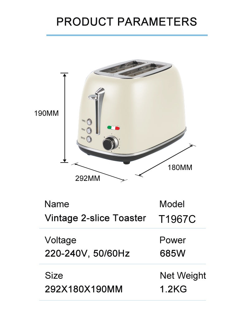 Vintage Electric 2 Slice Toaster Stainless Steel - CREAM