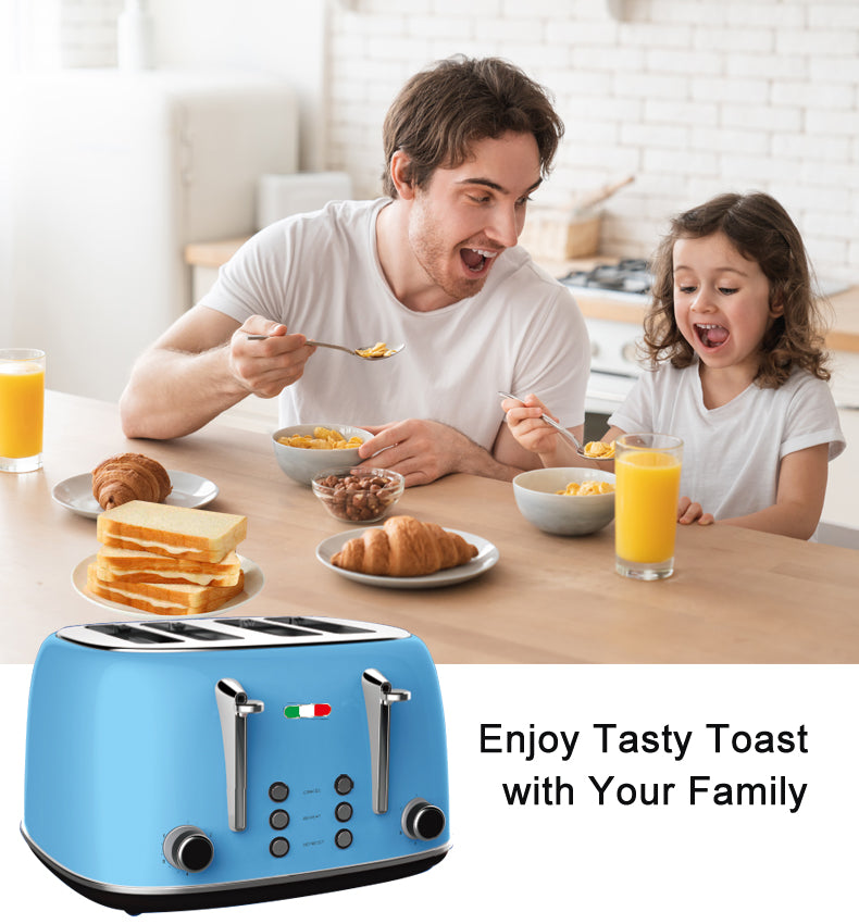 Vintage Electric 4 Slice Toaster Sky Blue Stainless Steel 1650W