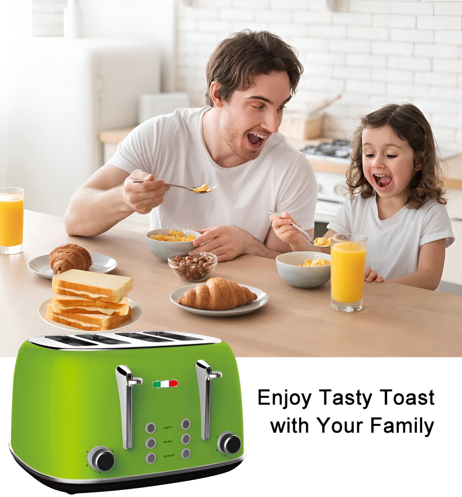 Vintage Electric Kettle & Toaster Set - Stylish Lime Green Stainless Steel