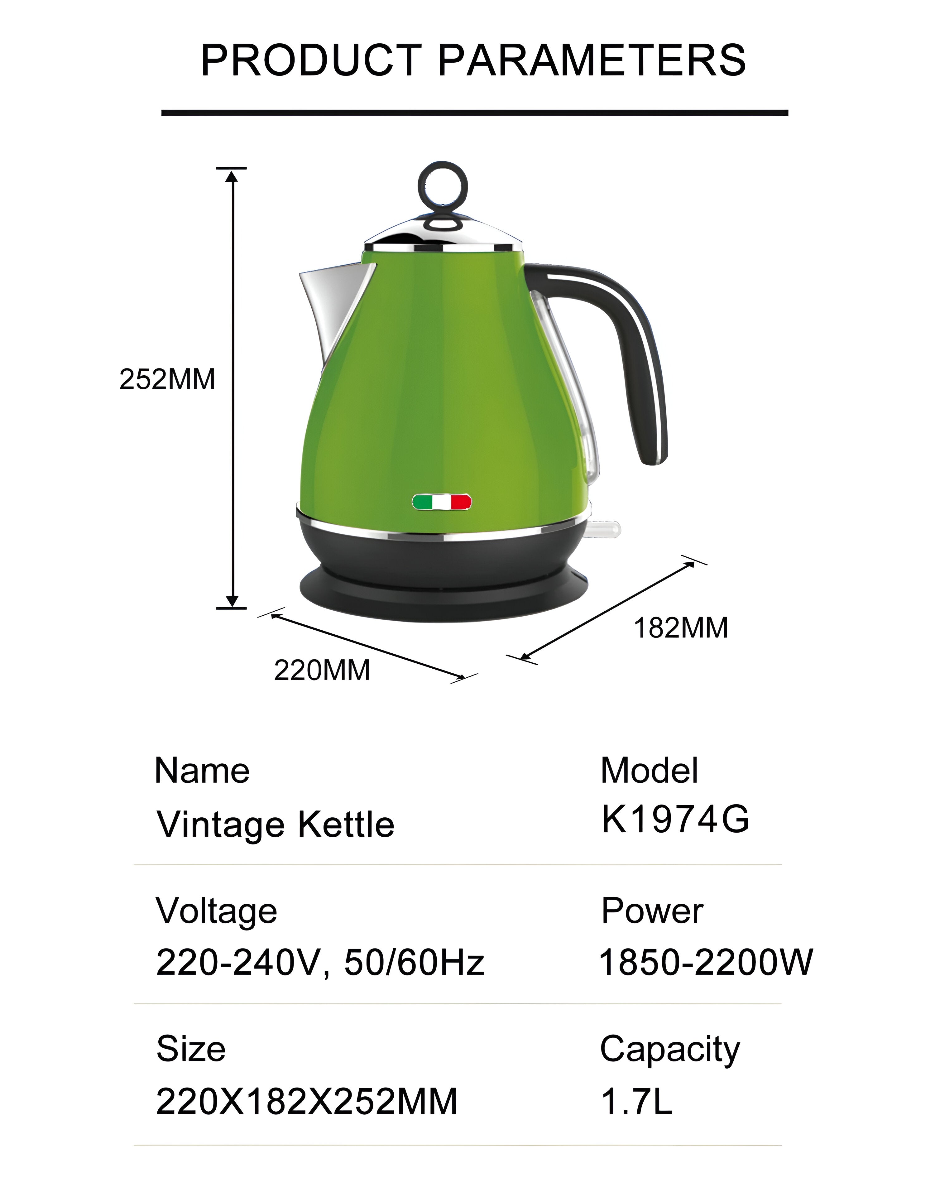 Vintage Electric Kettle & Toaster Set - Stylish Lime Green Stainless Steel