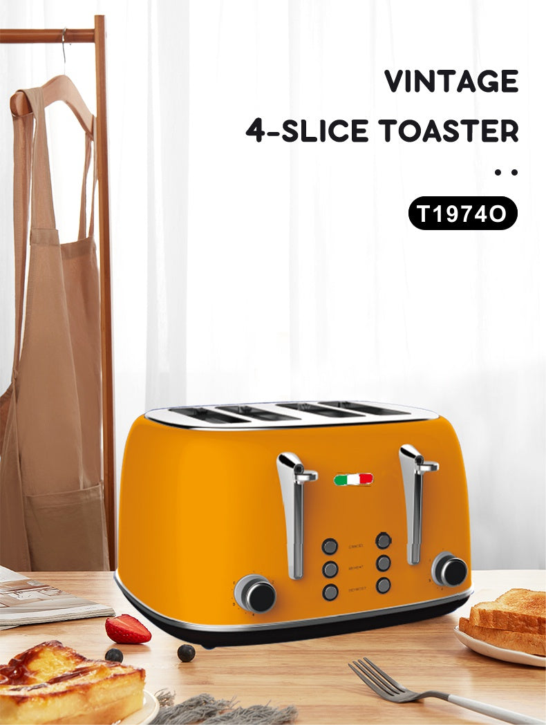 Vintage Electric 4 Slice Toaster Orange Stainless Steel 1650W