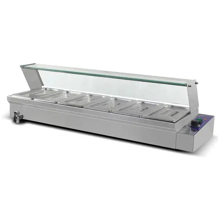 COMMERCIAL BAIN MARIE GLASS DISPLAY FOOD WARMER 6 X 1/3