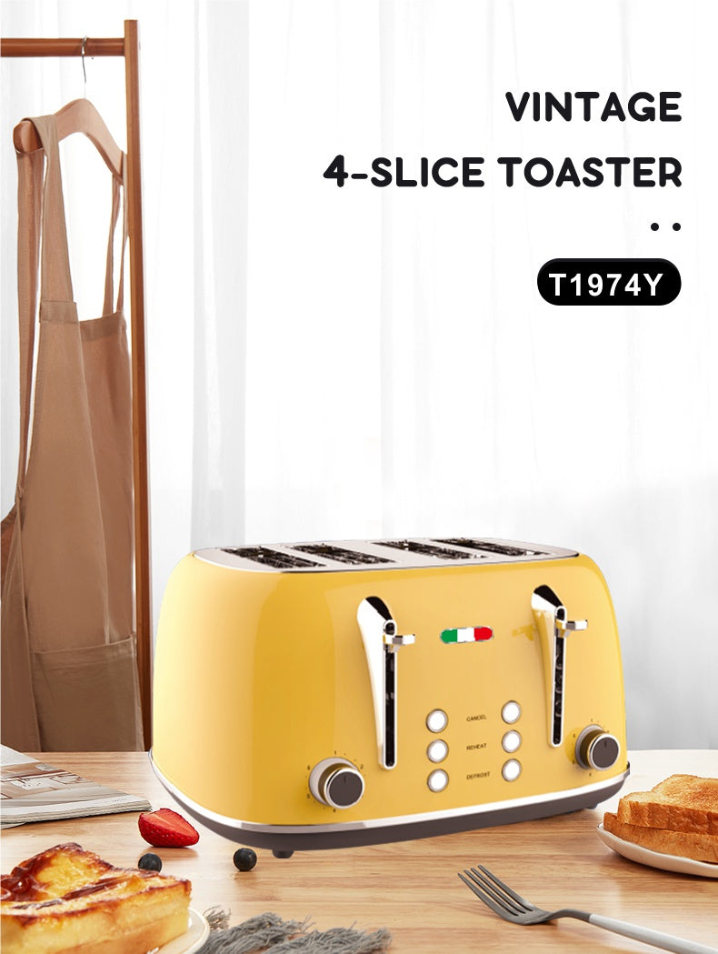 Vintage Electric 1.7L Glass Kettle and Toaster 4 Slice Combo Stainless Steel Yellow