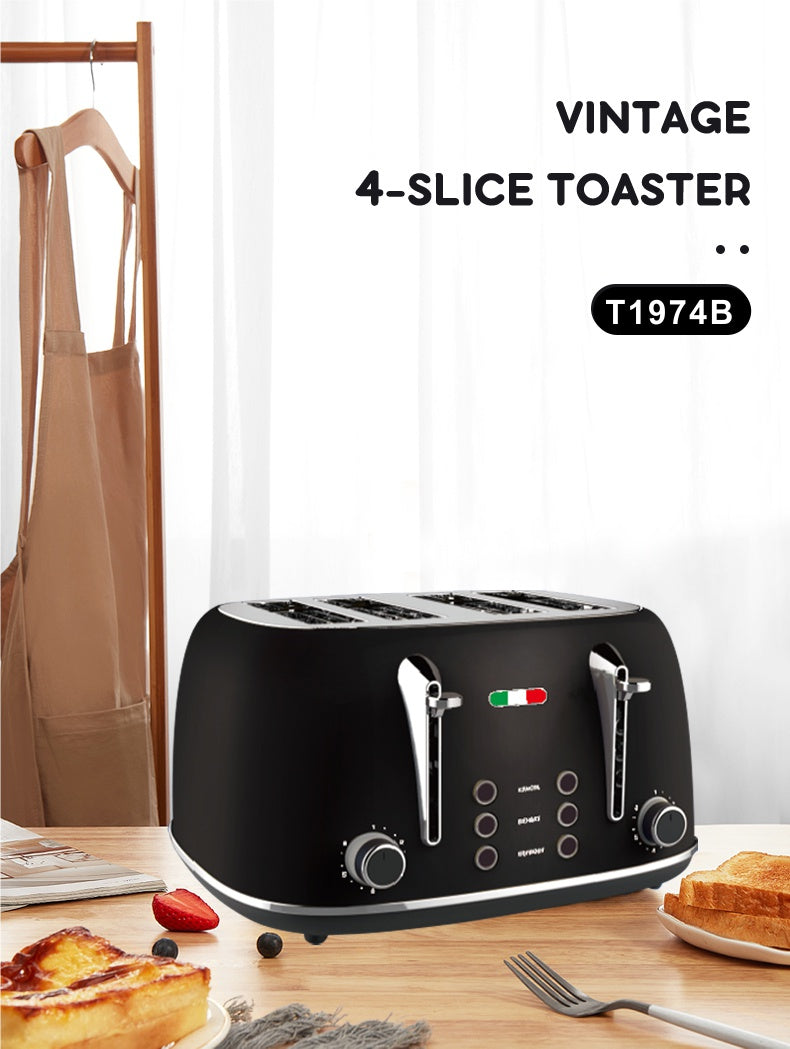 Vintage Electric 4 Slice Toaster Black Stainless Steel 1650W