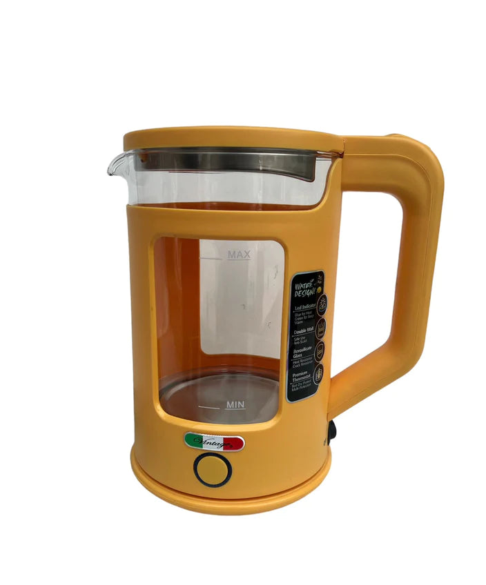 Vintage Electric 1.7L Glass Kettle and Toaster 4 Slice Combo Stainless Steel Yellow