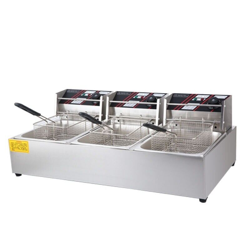 30L Triple Deep Fryer Commercial Bench Top Fast Fryer Stainless Steel AU 2500W Electric