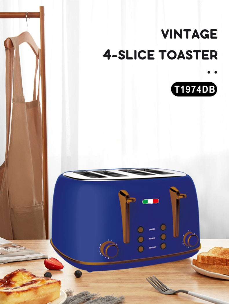 Vintage Electric 4 Slice Toaster Copper Blue Stainless Steel 1650W