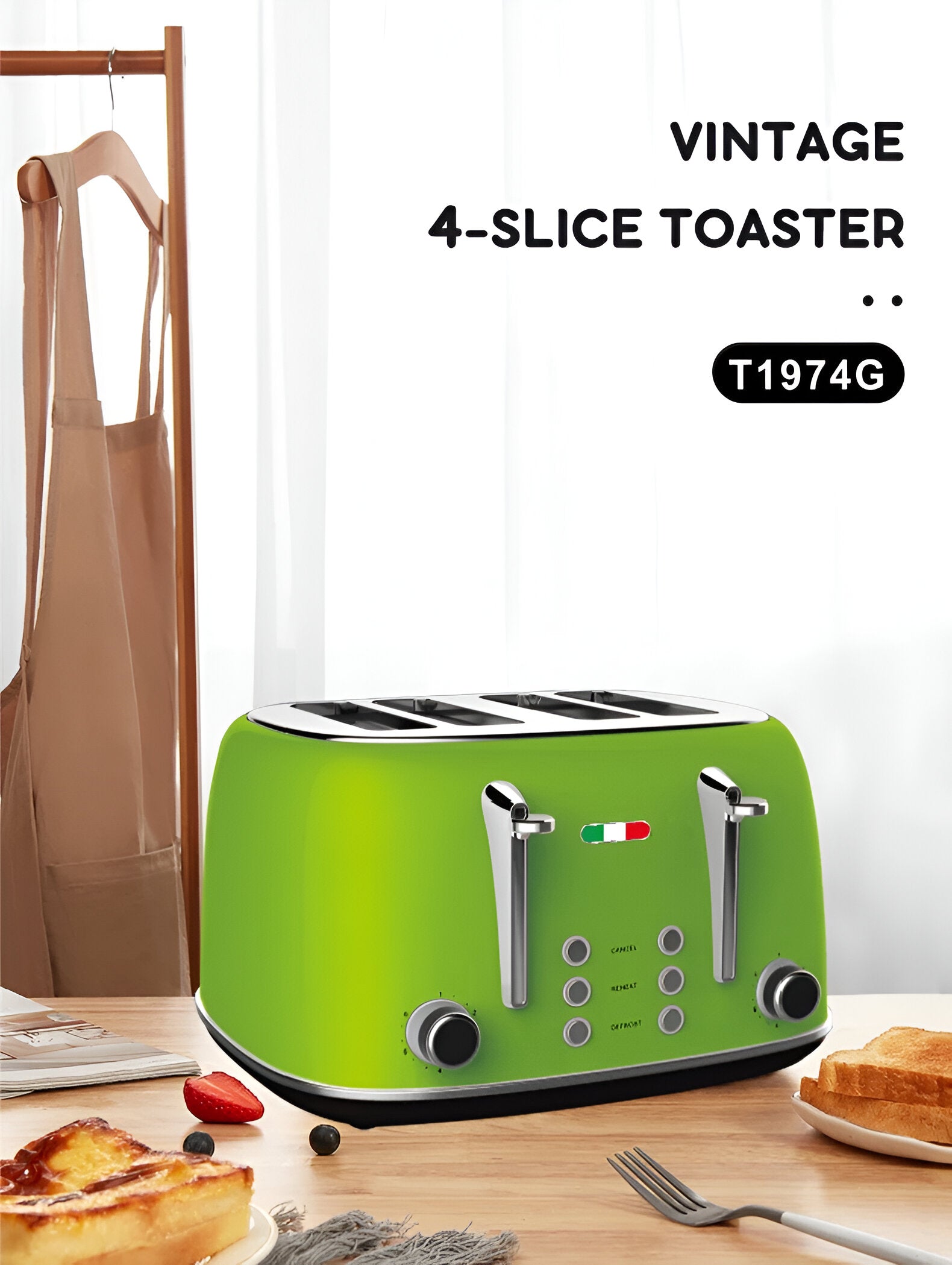 Vintage Electric Kettle & Toaster Set - Stylish Lime Green Stainless Steel