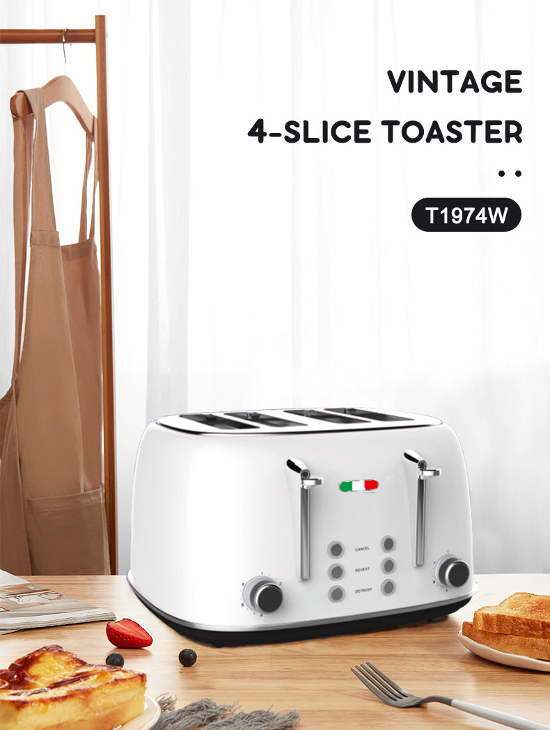 Vintage Electric 4 Slice Toaster White Stainless Steel 1650W