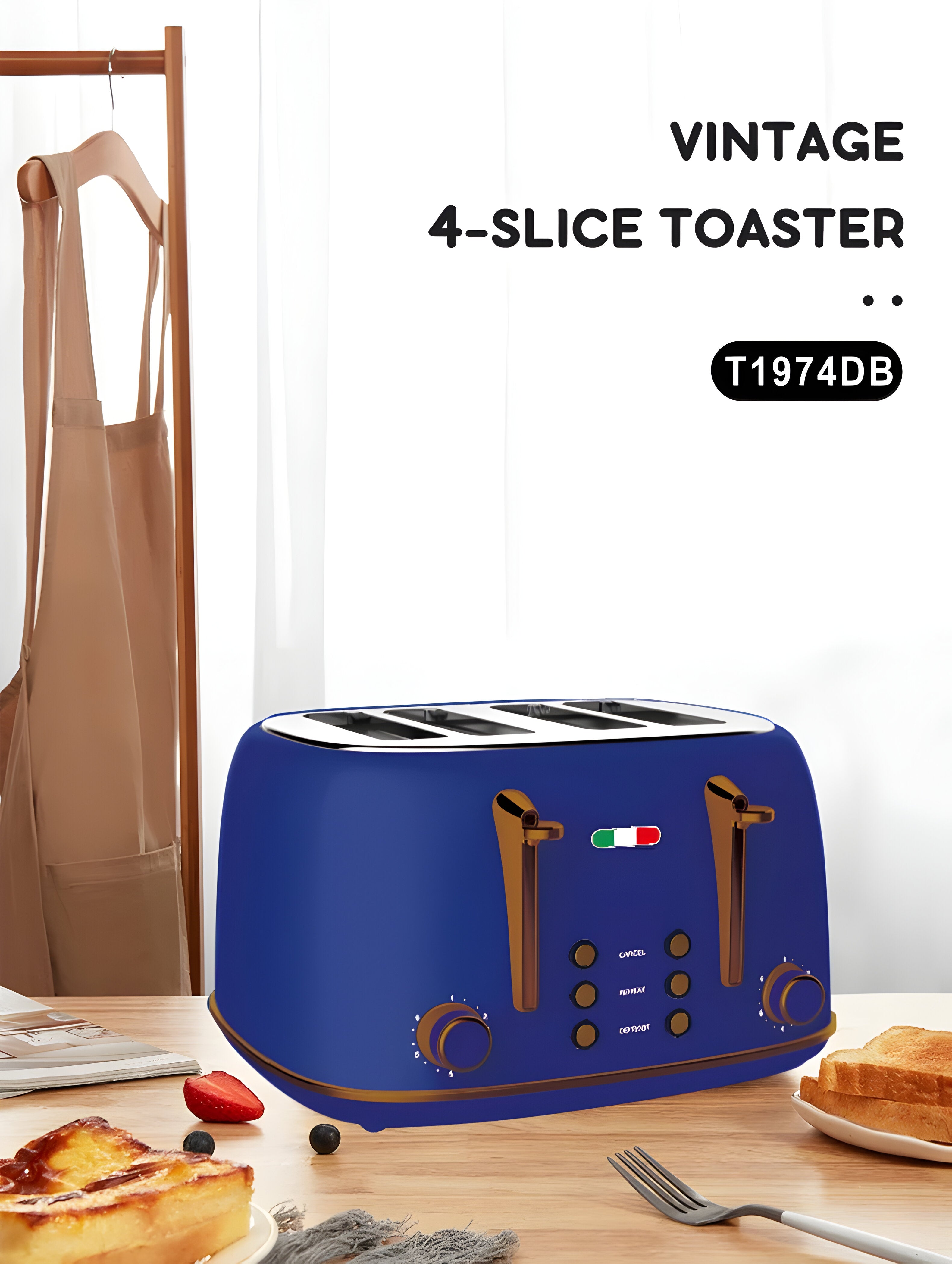 Vintage Electric Kettle & Toaster Set - Stylish Copper Blue Stainless Steel