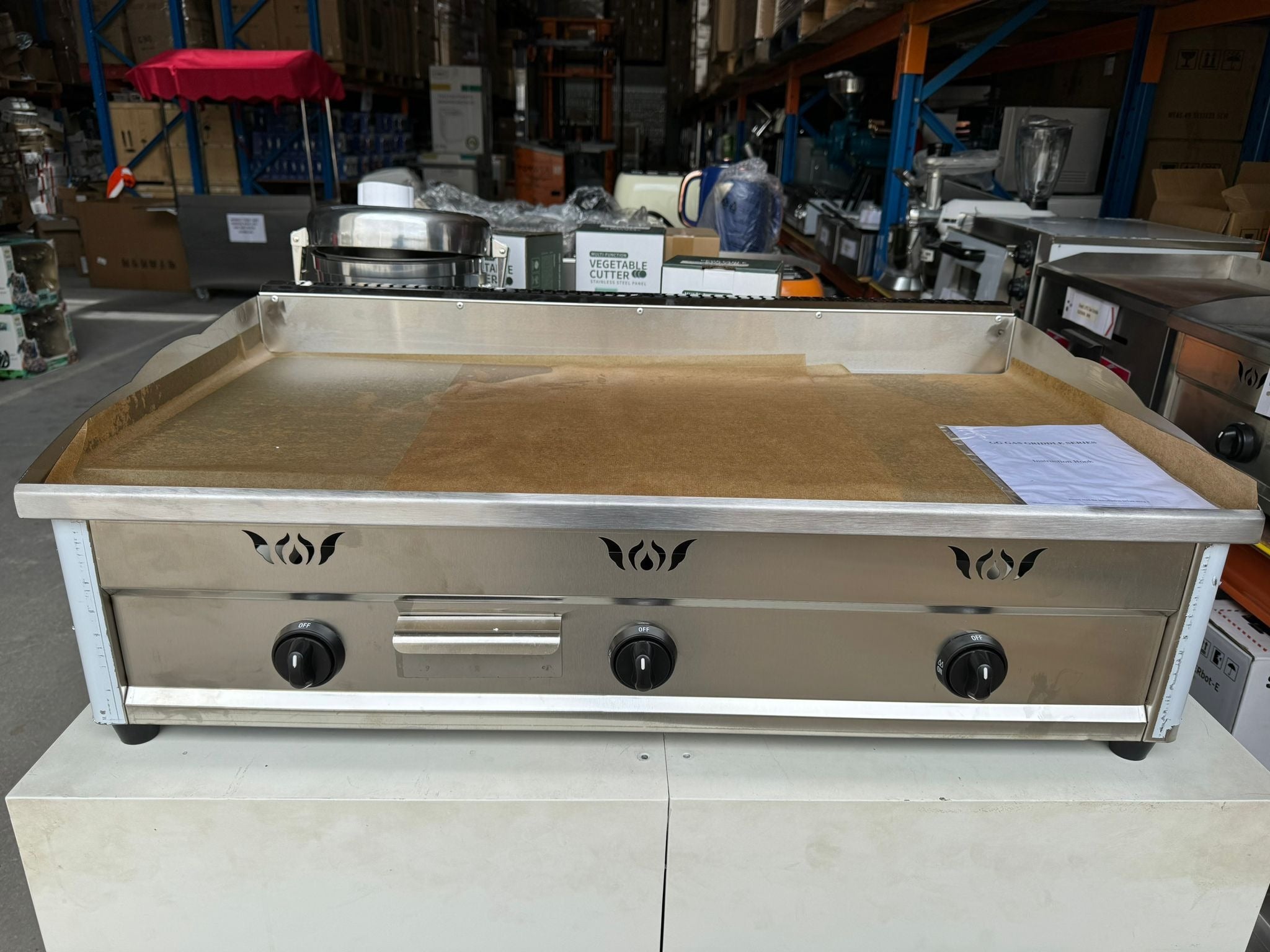 Commercial Large 900mm Heavy Duty 3 Burners Flattop Grill LPG Gas Stainless Steel Hot Plate