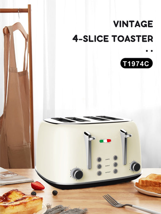 Vintage Electric Kettle and  4 slice Toaster Combo Cream Stainless Steel