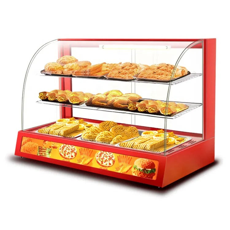 Commercial Electric Food Warming Glass Showcase Hotbar Pie Warmer Display Cabinet - 950mm