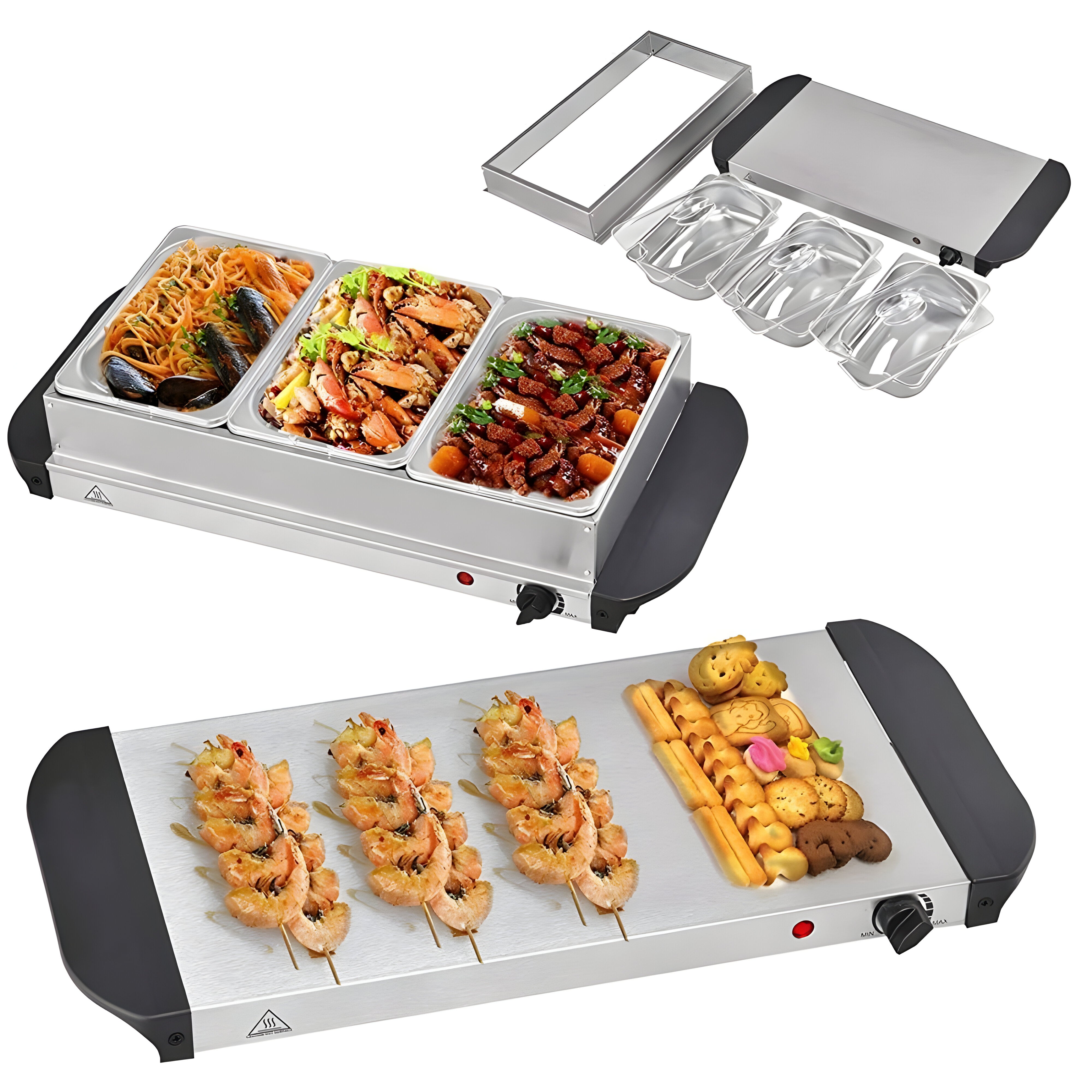 Food Warmer Buffet Electric Server Large Bain Marie Stainless Steel 2.5L x3 Tray