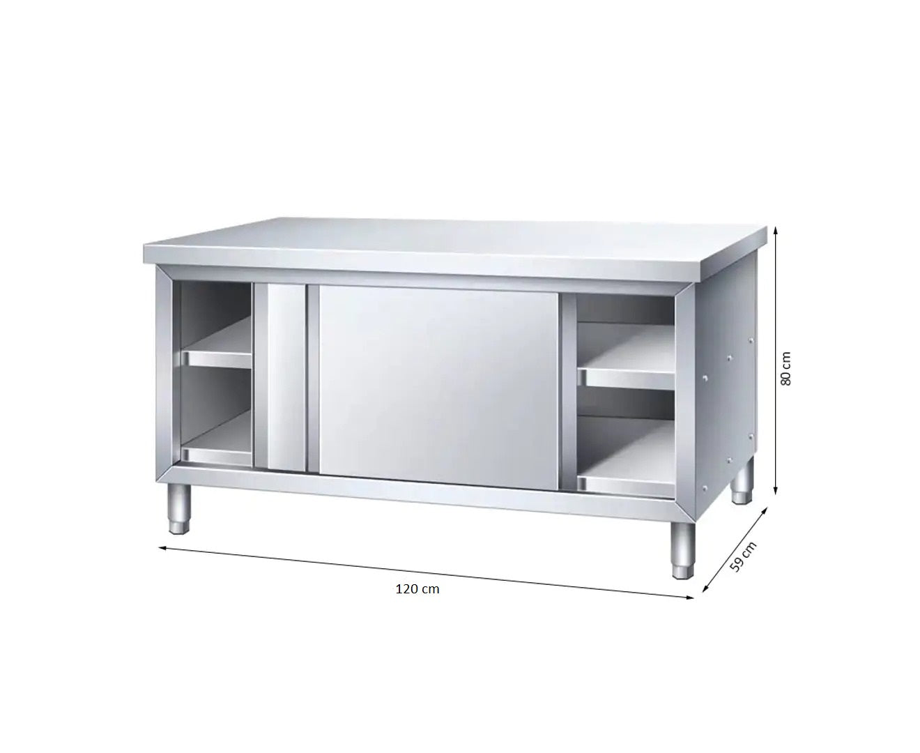 Stainless Steel Commercial Grade Work/Kitchen Table with Storage Cabinet - 120CM