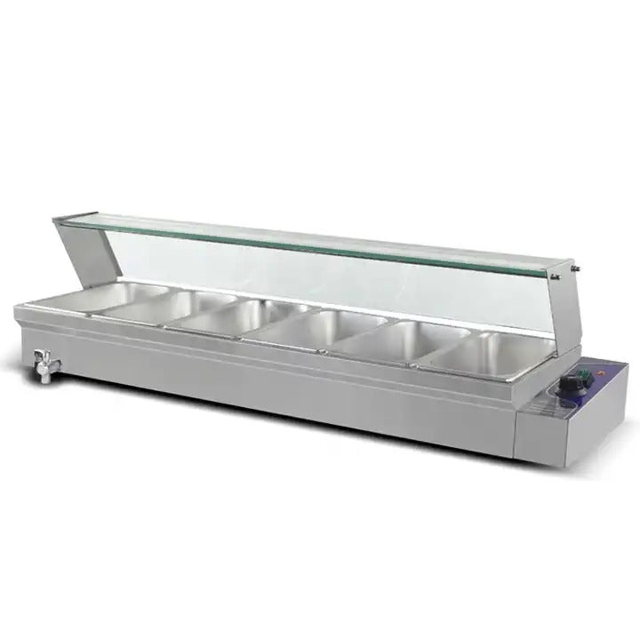 COMMERCIAL BAIN MARIE GLASS DISPLAY FOOD WARMER 6 X 1/3