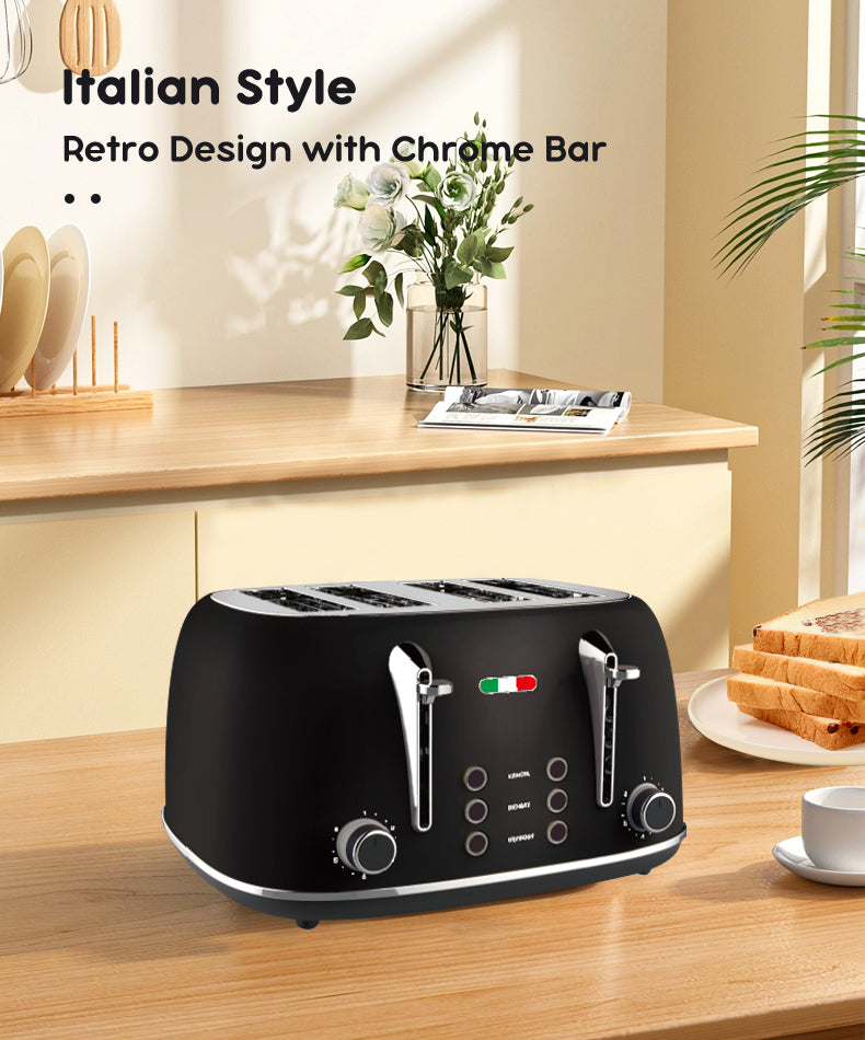 Vintage Electric 4 Slice Toaster Black Stainless Steel 1650W