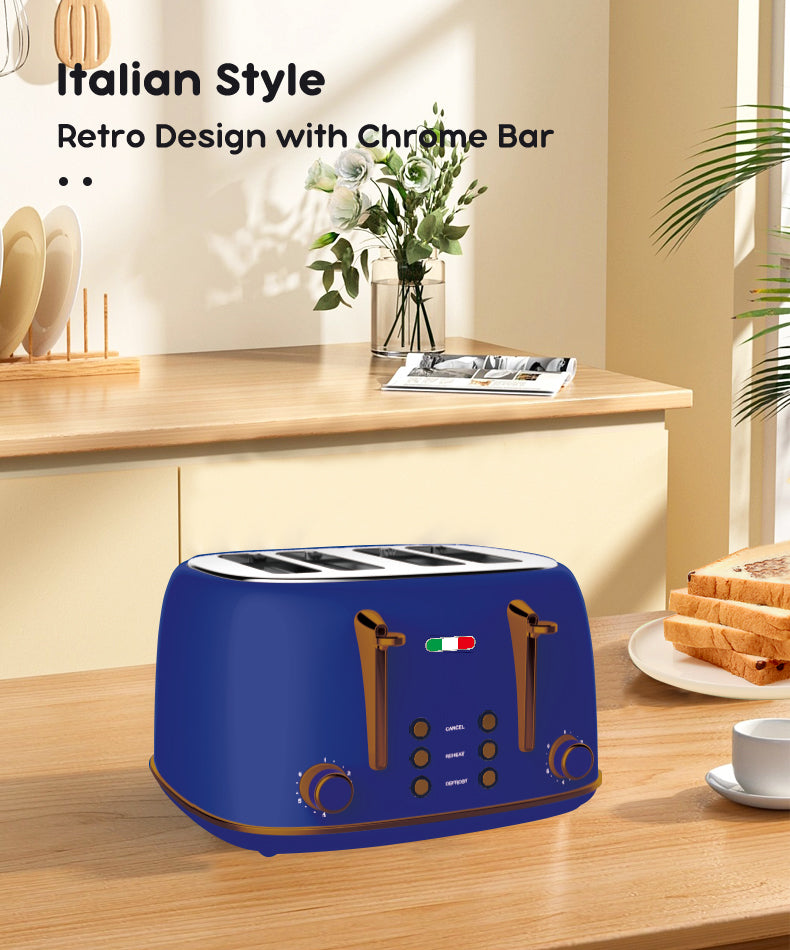 Vintage Electric 4 Slice Toaster Copper Blue Stainless Steel 1650W