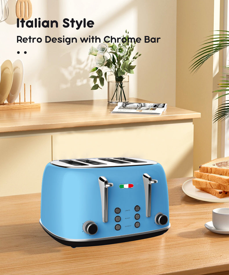 Vintage Electric 4 Slice Toaster Sky Blue Stainless Steel 1650W