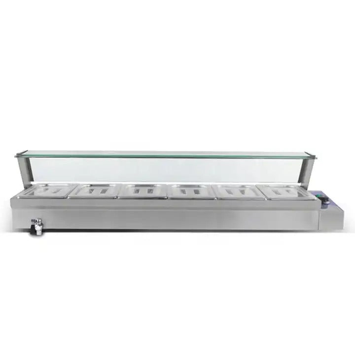 COMMERCIAL BAIN MARIE GLASS DISPLAY FOOD WARMER 6 X 1/3