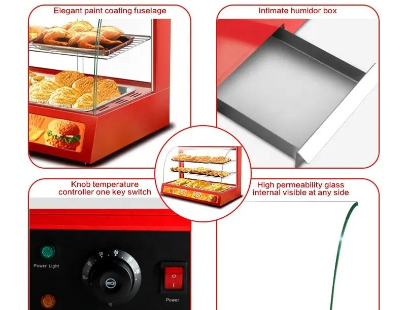 Commercial Electric Food Warming Glass Showcase Hotbar Pie Warmer Display Cabinet - 950mm