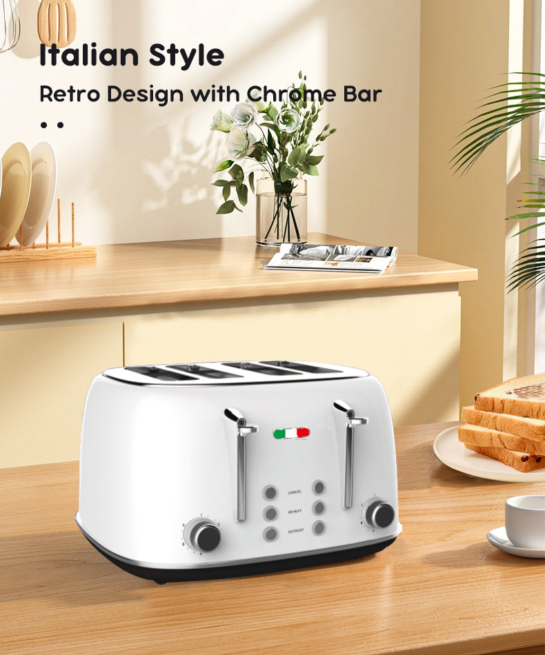 Vintage Electric 4 Slice Toaster White Stainless Steel 1650W