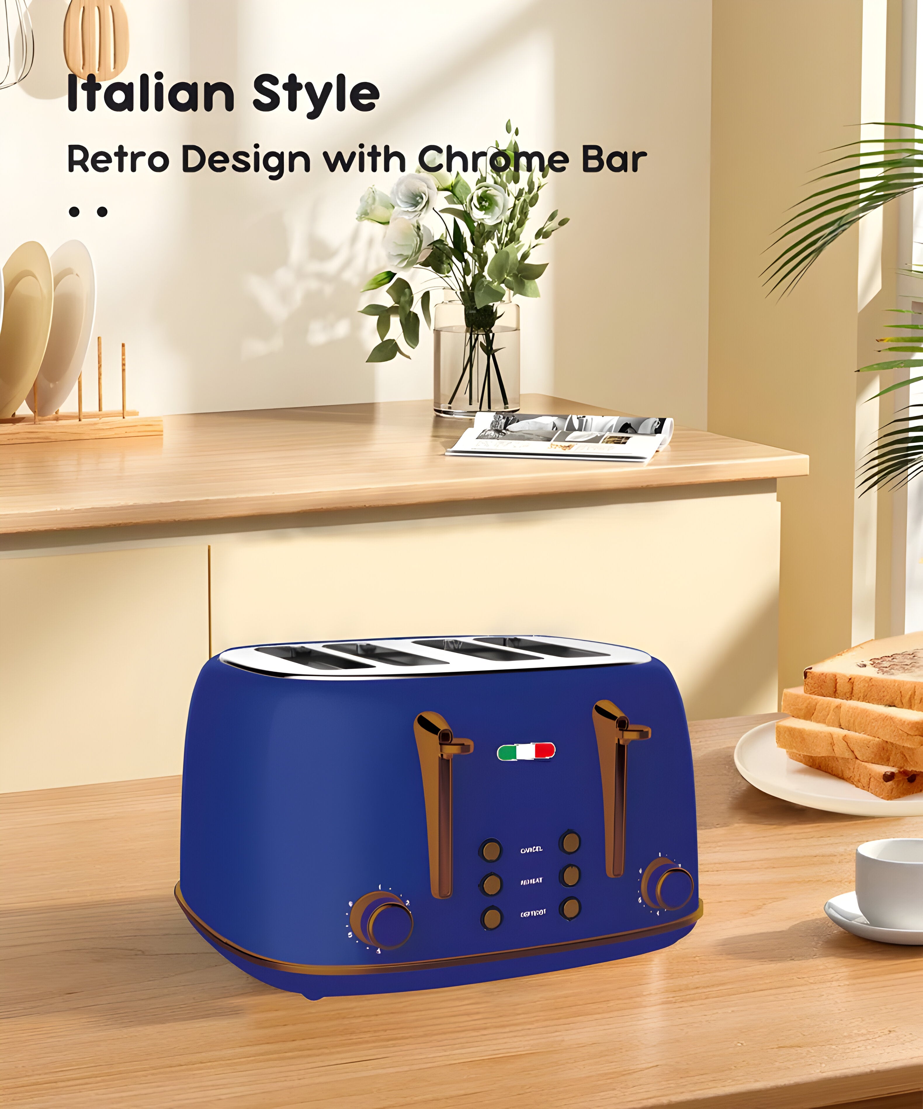 Vintage Electric Kettle & Toaster Set - Stylish Copper Blue Stainless Steel