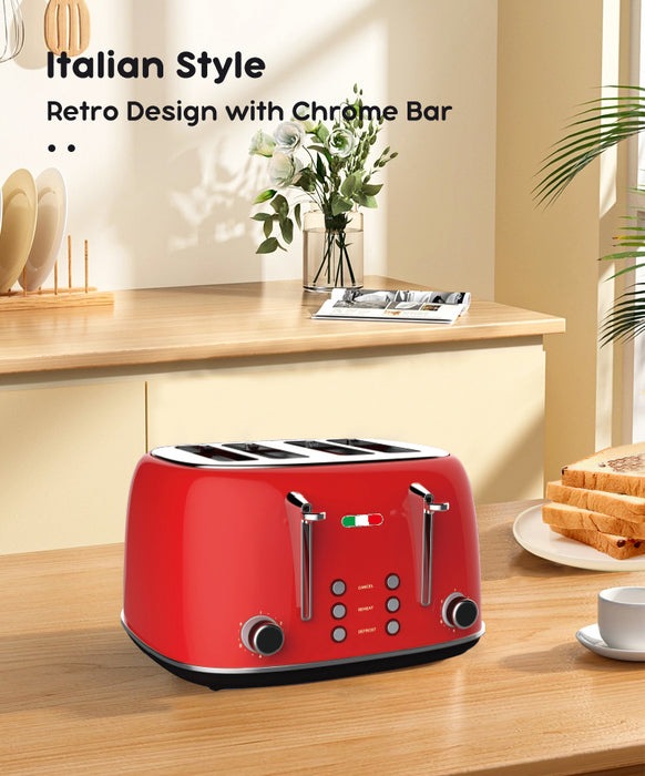 Vintage Electric 4 slice Toaster Red Stainless Steel 1650W