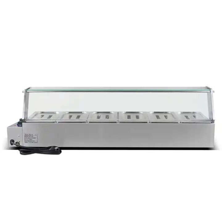 COMMERCIAL BAIN MARIE GLASS DISPLAY FOOD WARMER 6 X 1/3