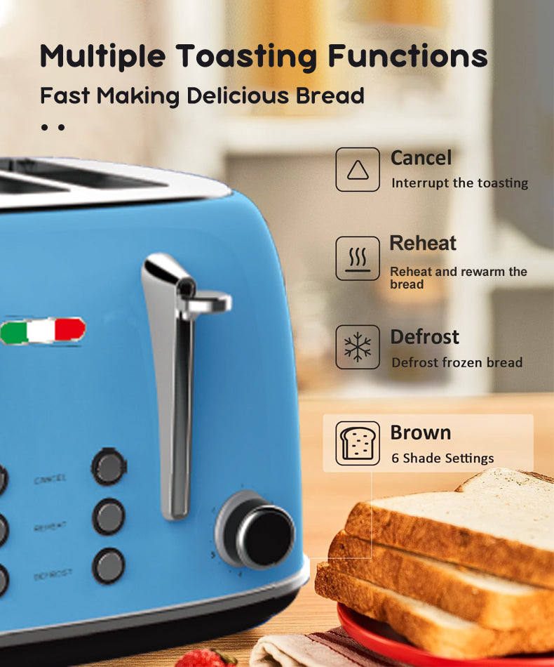 Vintage Electric 4 Slice Toaster Sky Blue Stainless Steel 1650W