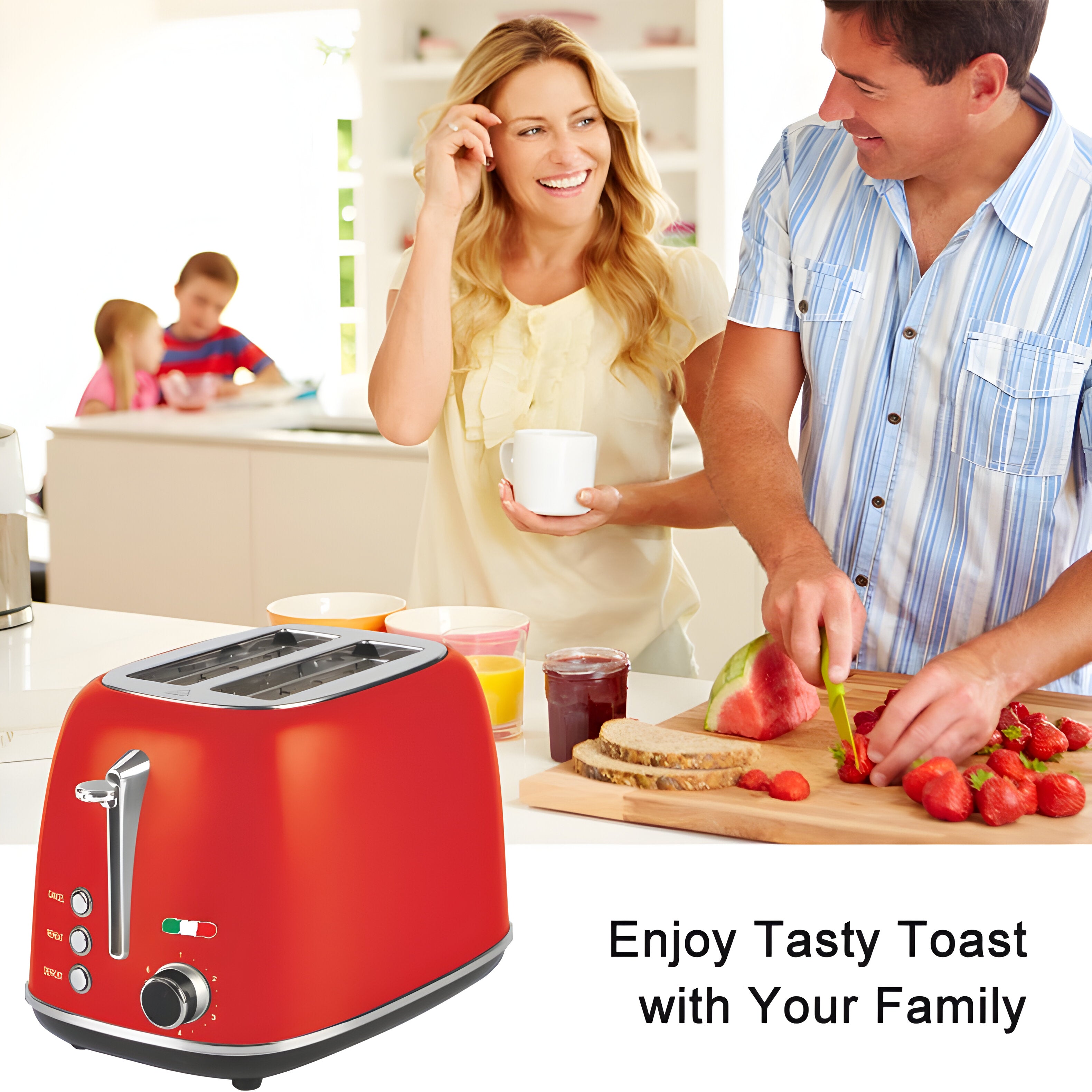 Vintage-Style Electric 2-Slice Toaster – Stainless Steel & Retro Design – Red