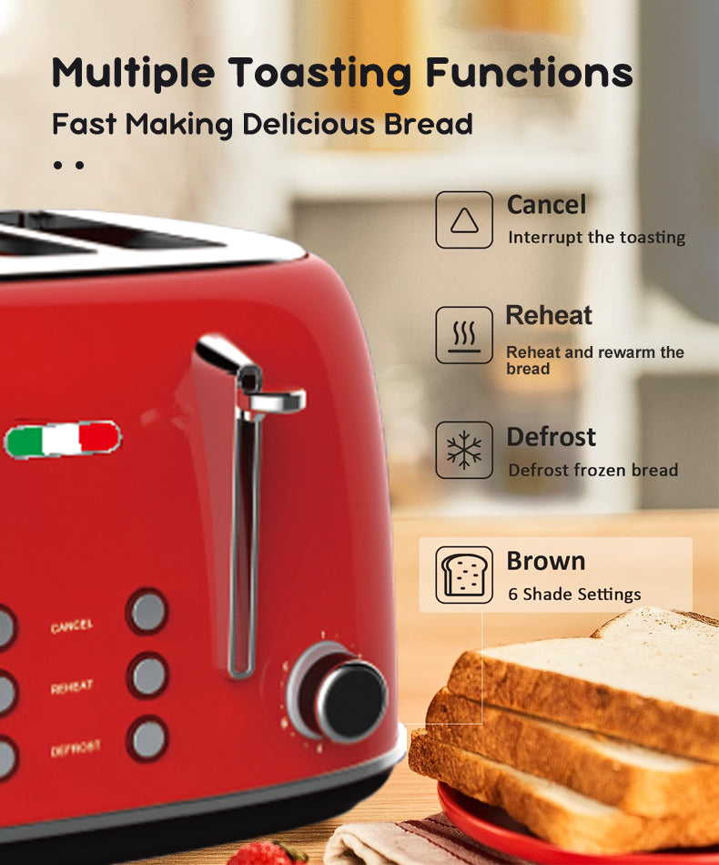 Vintage Electric 4 slice Toaster Red Stainless Steel 1650W