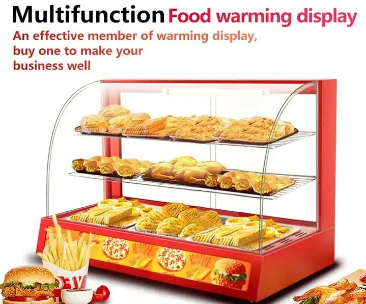 Commercial Electric Food Warming Glass Showcase Hotbar Pie Warmer Display Cabinet - 950mm