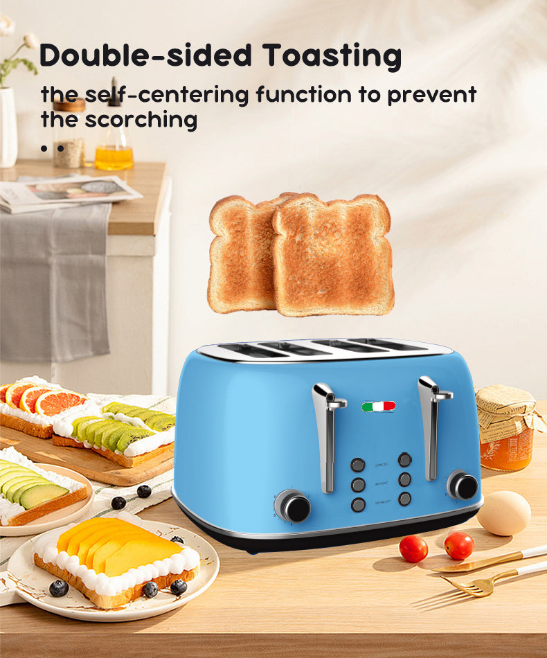 Vintage Electric 4 Slice Toaster Sky Blue Stainless Steel 1650W