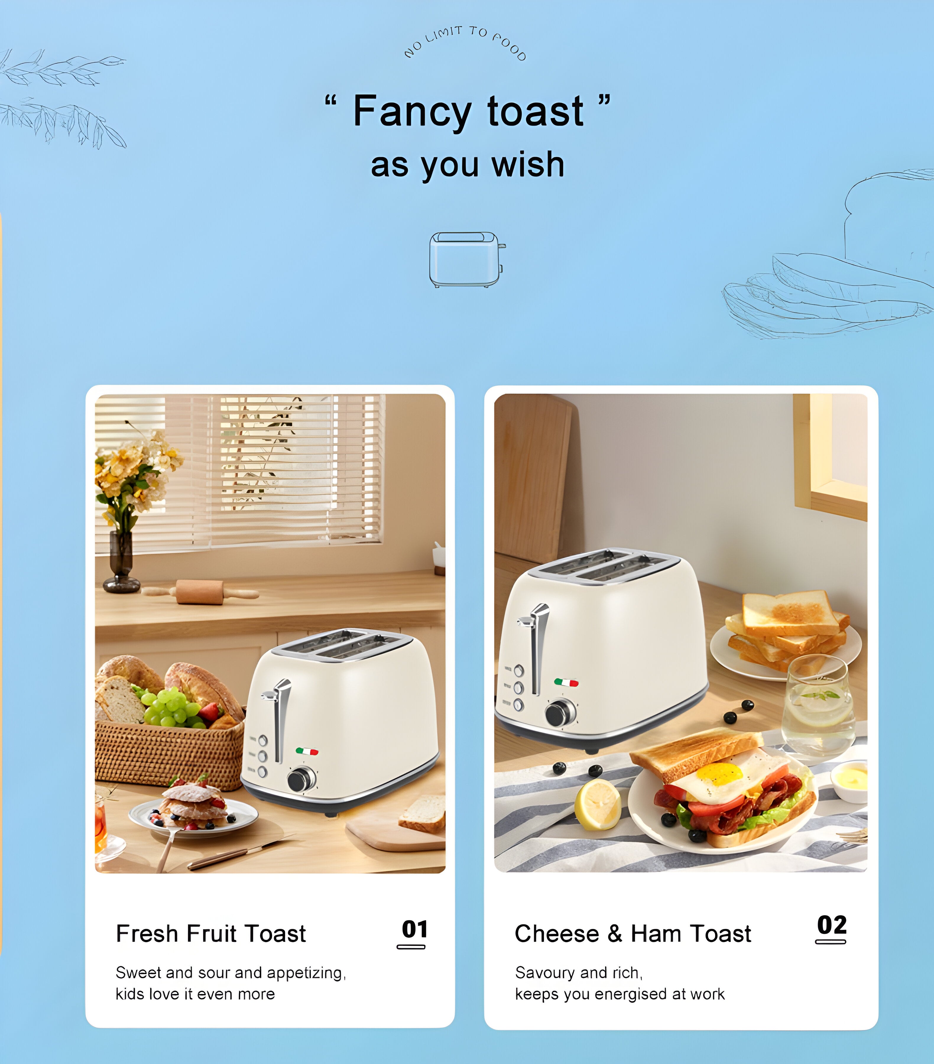 Vintage-Style Electric 2-Slice Toaster – Stainless Steel & Retro Design – Cream