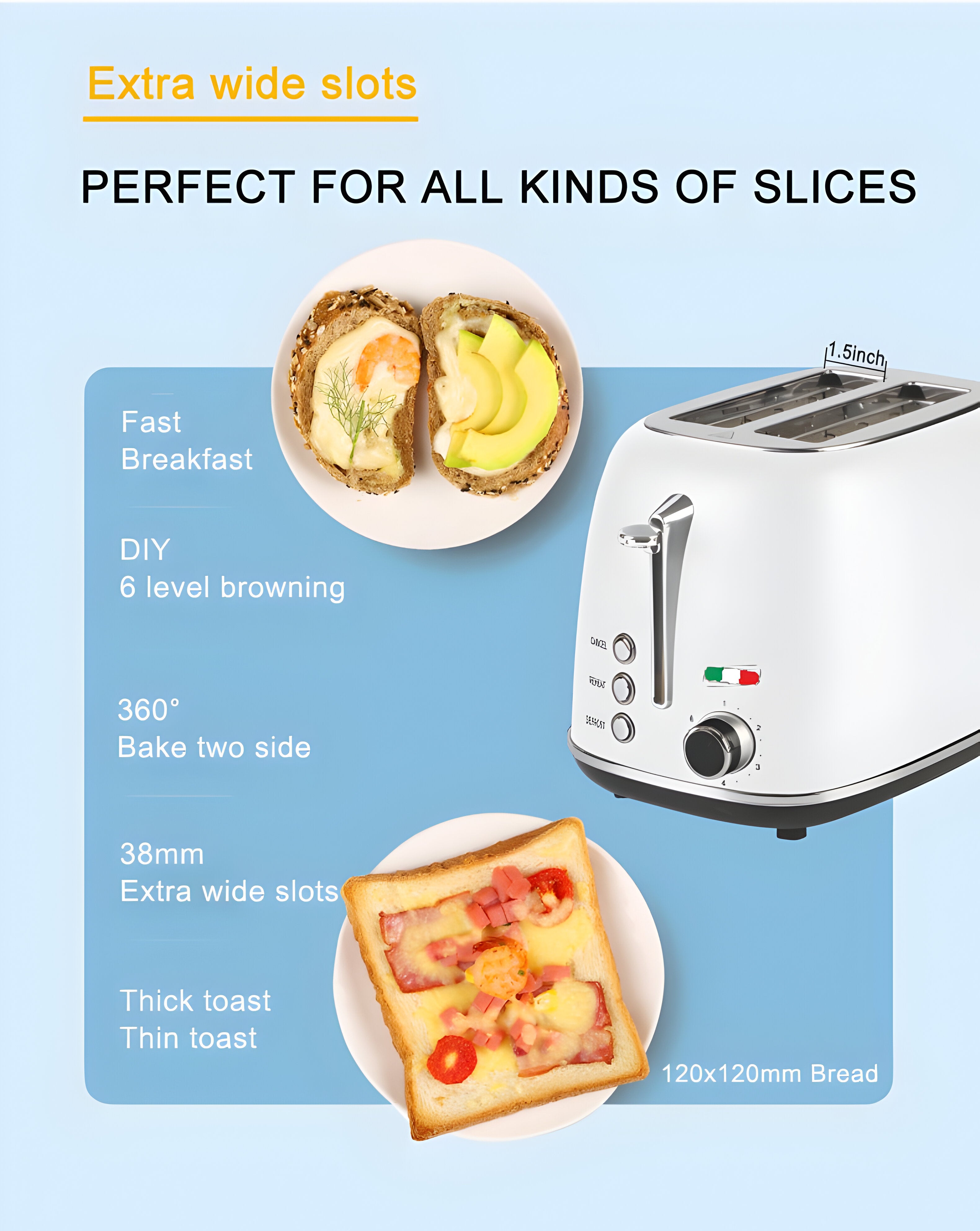 Vintage-Style Electric 2-Slice Toaster – Stainless Steel & Retro Design – White