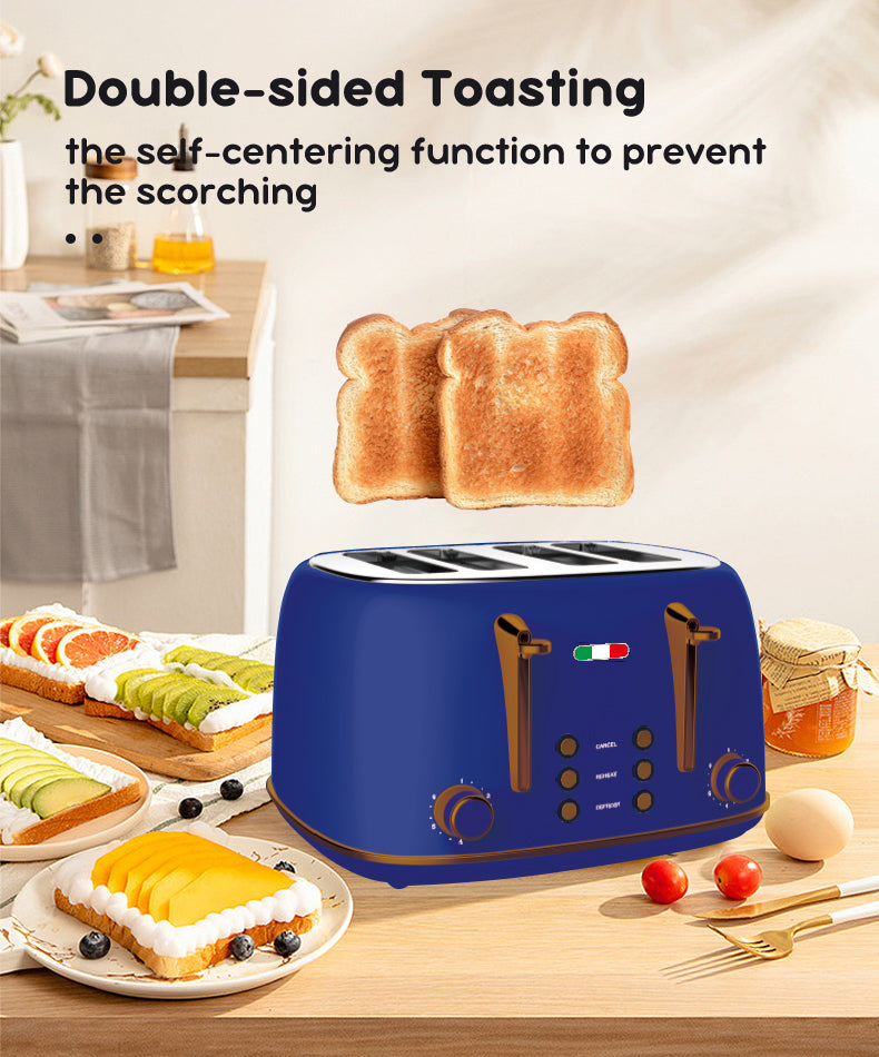 Vintage Electric 4 Slice Toaster Copper Blue Stainless Steel 1650W