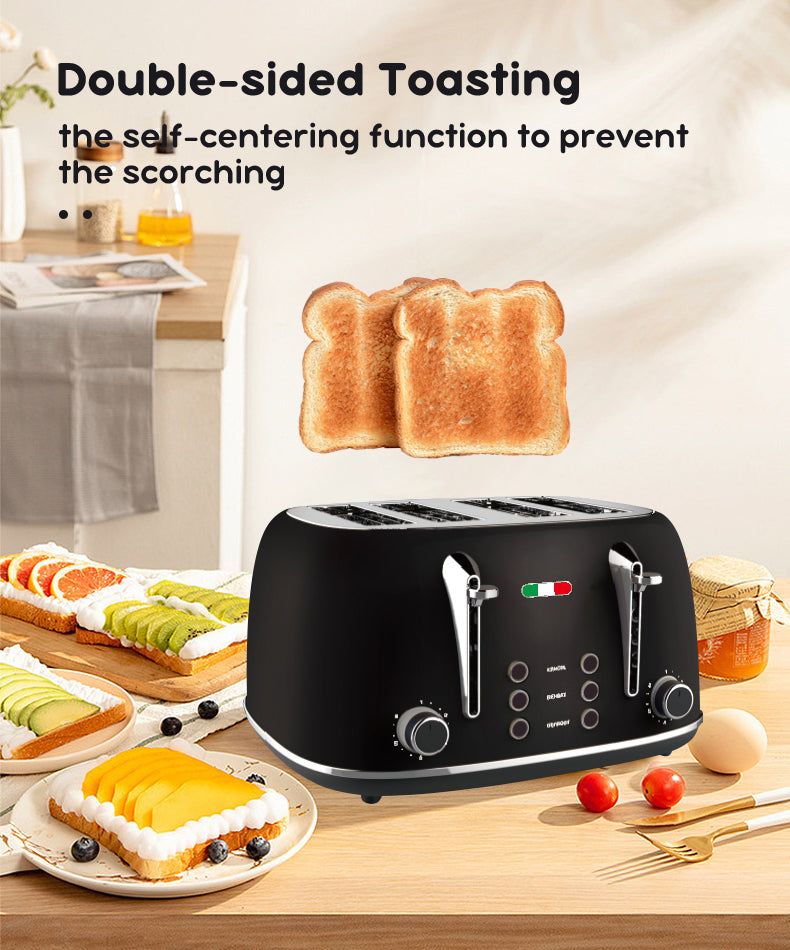 Vintage Electric 4 Slice Toaster Black Stainless Steel 1650W