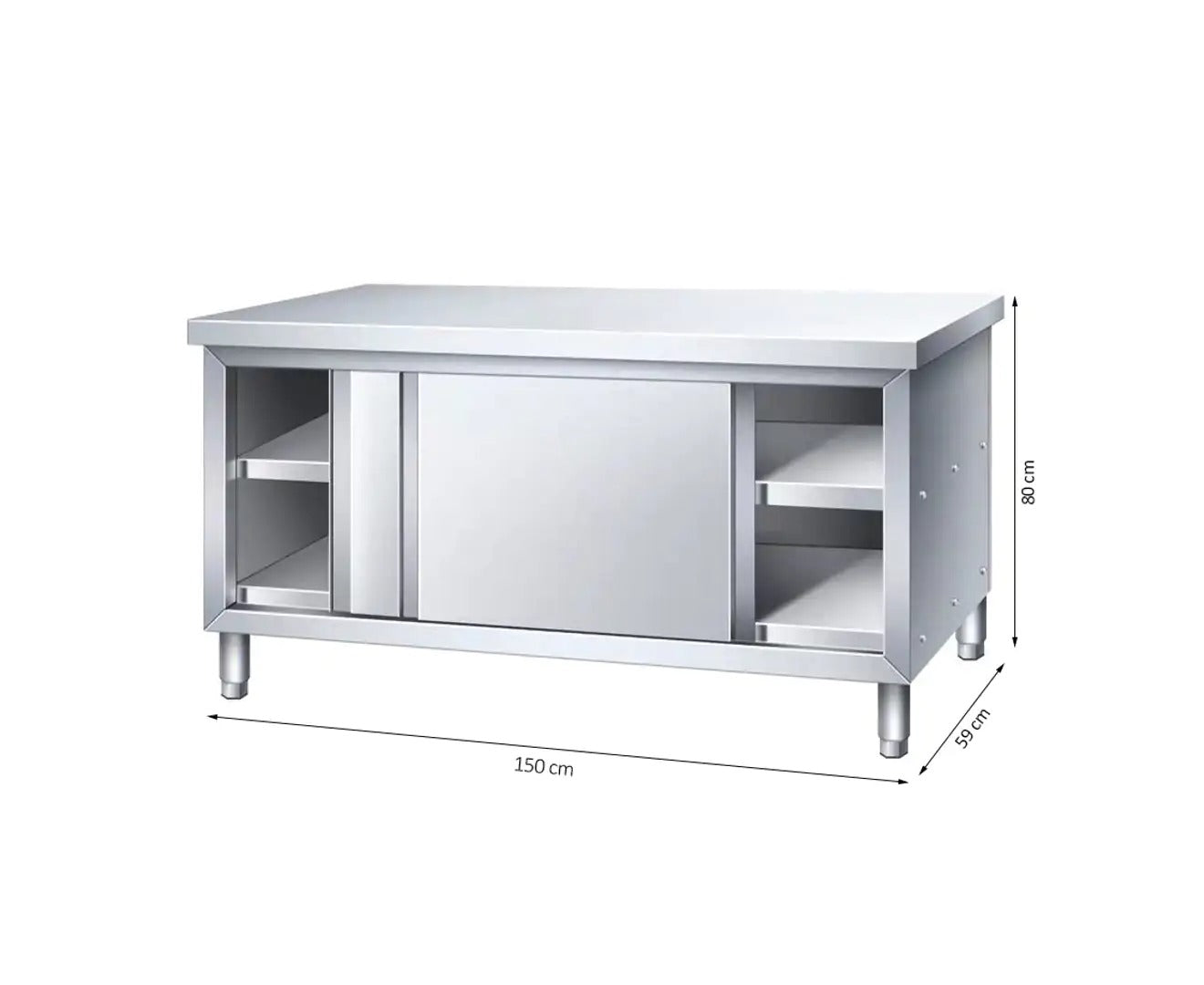 Stainless Steel Commercial Grade Work/Kitchen Table with Storage Cabinet - 150CM