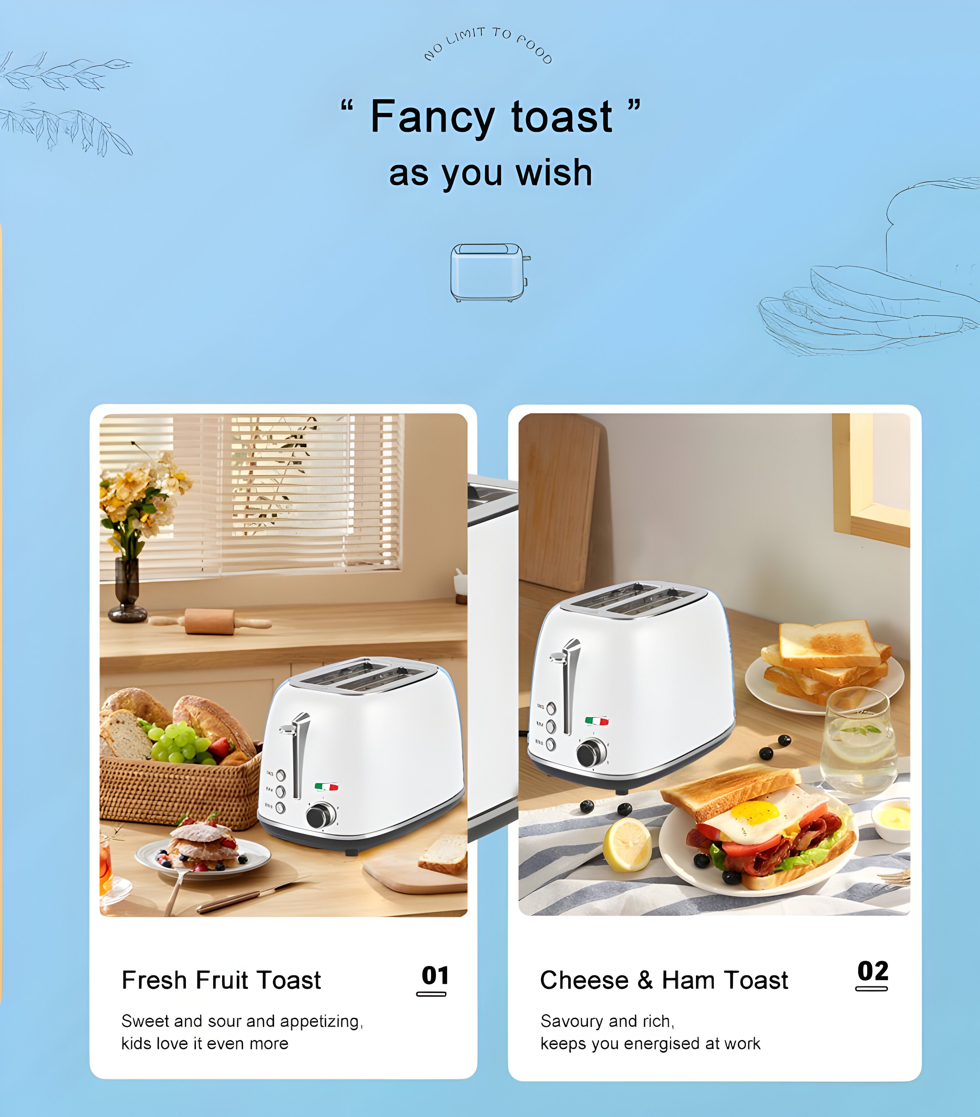 Vintage-Style Electric 2-Slice Toaster – Stainless Steel & Retro Design – White