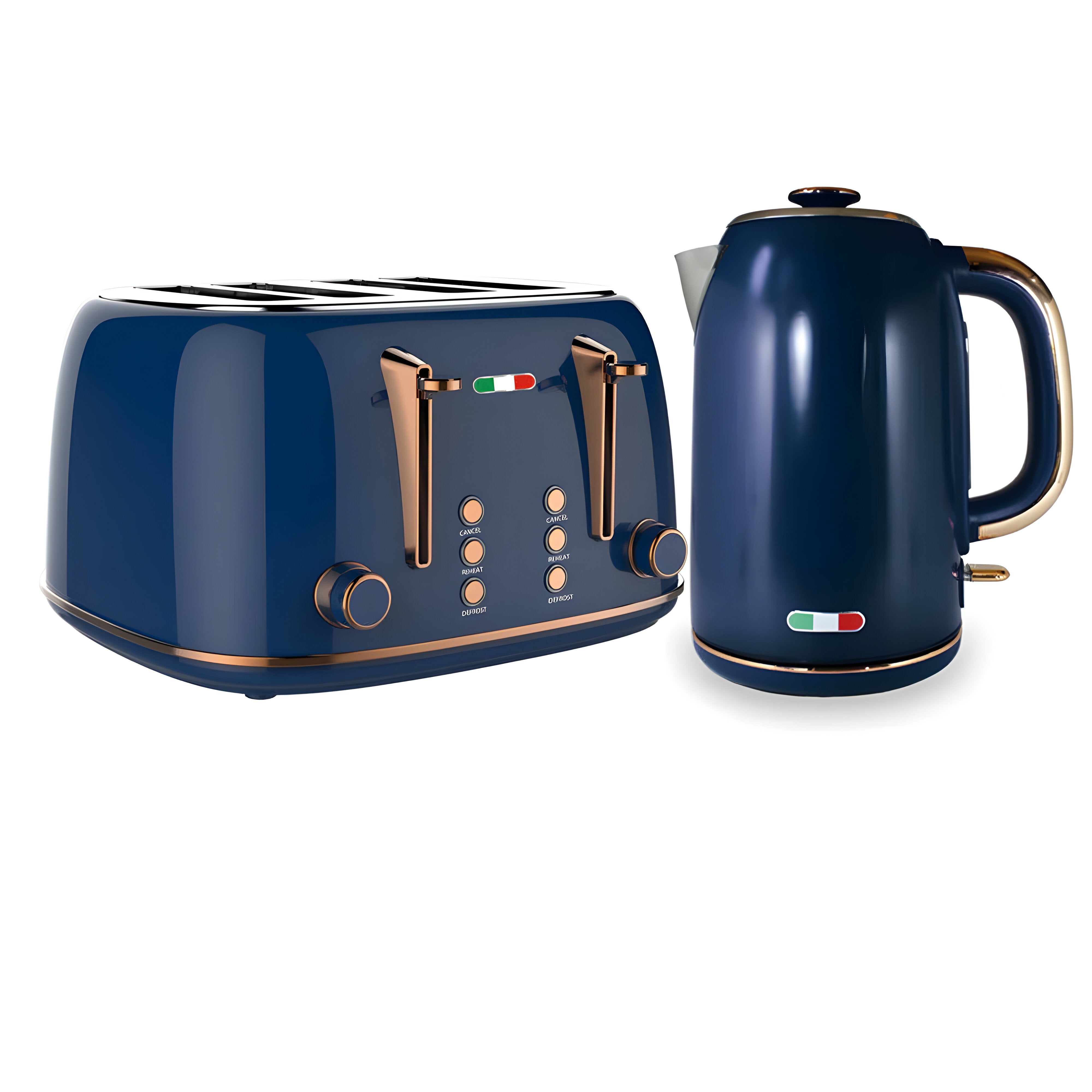 Vintage Electric Kettle & Toaster Set - Stylish Copper Blue Stainless Steel