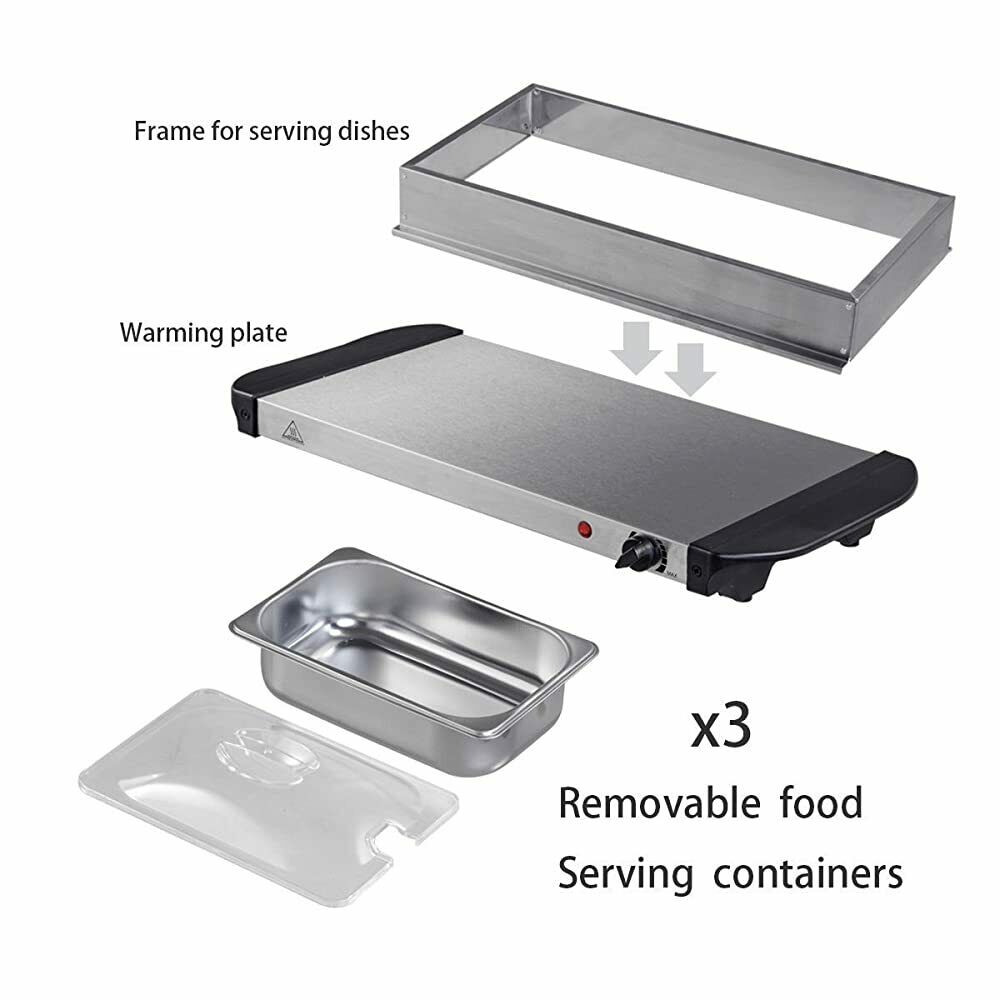 Food Warmer Buffet Electric Server Bain Marie Stainless Steel 1.5L x 3 Tray