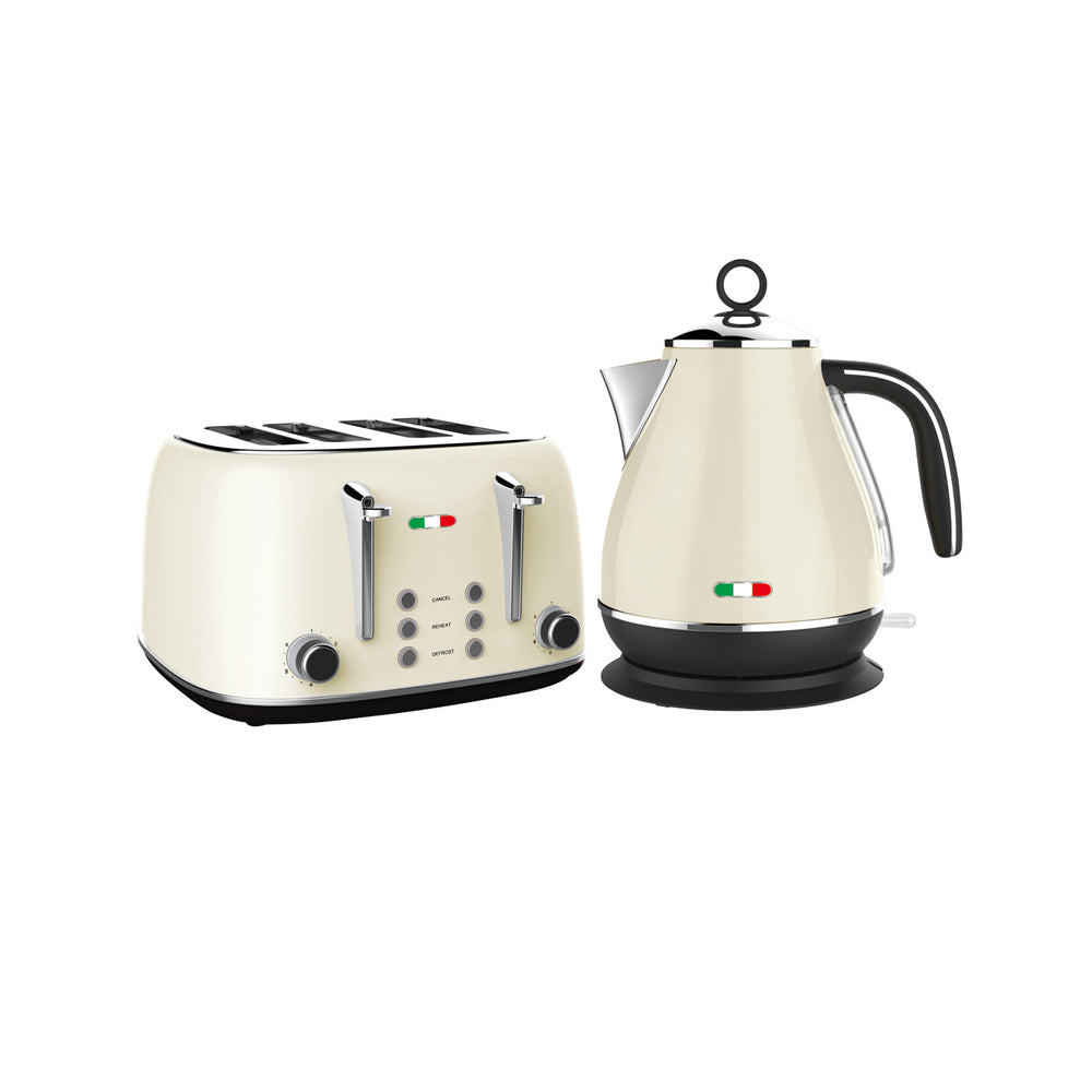 Vintage Electric Kettle and  4 slice Toaster Combo Cream Stainless Steel